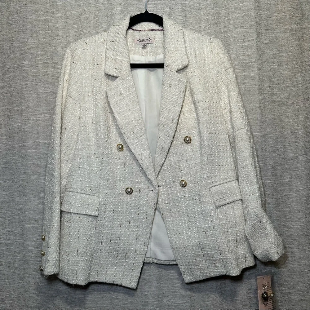 Nanette Lepore Cream Textured Tweed Statement Blazer | Coquette Coastal Grandma - Picture 2 of 16